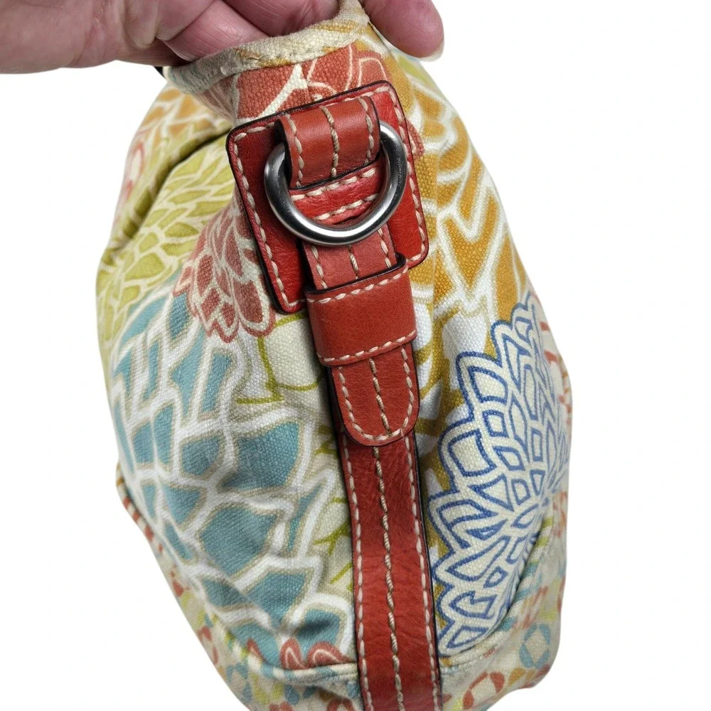 Vtg Fossil Hobo Floral Canvas Top Handle Satchel Bag Key Charm No Crossbody